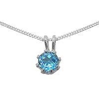 Solid 18k White Gold Natural Blue Topaz Womens Pendant & Chain - Choice of Chain lengths