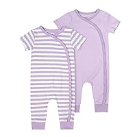 Teach Leanbh Baby Boys Girls 2 Pack Footless Pajamas Cotton Short Sleeve Side Snap Romper Jumpsuit Sleep and Play