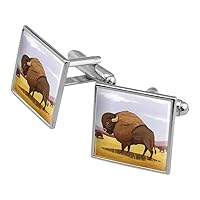 American Bison Buffalo Herd on the Plains Square Cufflink Set - Silver or Gold