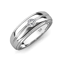 Round Natural Diamond 0.16 ct Solitaire Men Wedding Ring 14K Gold