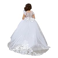Girls Pageant Dress Lace Appliques & Tulle Flower Girl Dresses Trailing Gowns for Wedding Princess Birthday Party