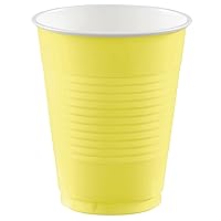Amscan Premium Light Yellow Plastic Cups (18 oz) 50 Count - Stackable Heavy-Duty & Eco-Friendly Party Drinkware, Vibrant Color & Ultimate Durability
