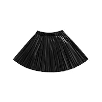 Toddler Baby Girls PU Leather Skirts High Waist Faux Leather Pleated Mini Dress Summer Clothes 1-6Y Black/Brown/Beige