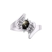 14K White Gold Floral Designer Ring with 6X4MM Oval Gemstone & Sparkling Diamonds - Birthstone Jewelry for Women - Available in Sizes 5 to 10 Embrace Elegance!