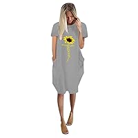 Women's Casual Dresses Jumper Blouse T-Shirt Dress Baggy Loose Dress Knee Length Crewneck Short Sleeve with Pocket Summer Sundress Daily Wear Streetwear(4-Gray,18) 1402