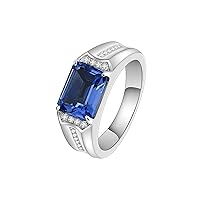 10K 14K 18K Gold Natural Diamond Mens Sapphire Rings for Emerald Cut Lab Created Sapphire Diamond Rings for Men Diamond and Sapphire Men’s Rings Size 4-15