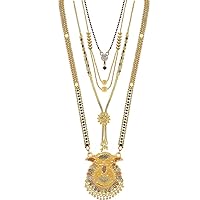 Aleafa Armlet Presents Traditional One Gram Gold Plated Combo of 4 Necklace Pendant 30 Inch Long and 18 Inch Short Mangalsutra/Tanmaniya/Nallapusalu with for Women and #Aport-1406