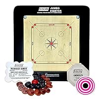 Jumbo Fighter Carrom Board 36mm Fast English Birch Ply Best Carrom Board (Includes Siscaa Perfect Shot Coin Set and Genius Striker)