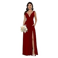 Sexy Deep V Neck Bridesmaid Dresses for Women with Slit Long Floor Length Formal Evening Dress for Party 2024 DE107