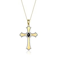 Rylos 14K Yellow Gold Cross Necklace with Gemstones, Diamonds & 18 Chain - 6X4MM Birthstone Pendant for Women - Elegant Diamond Jewelry