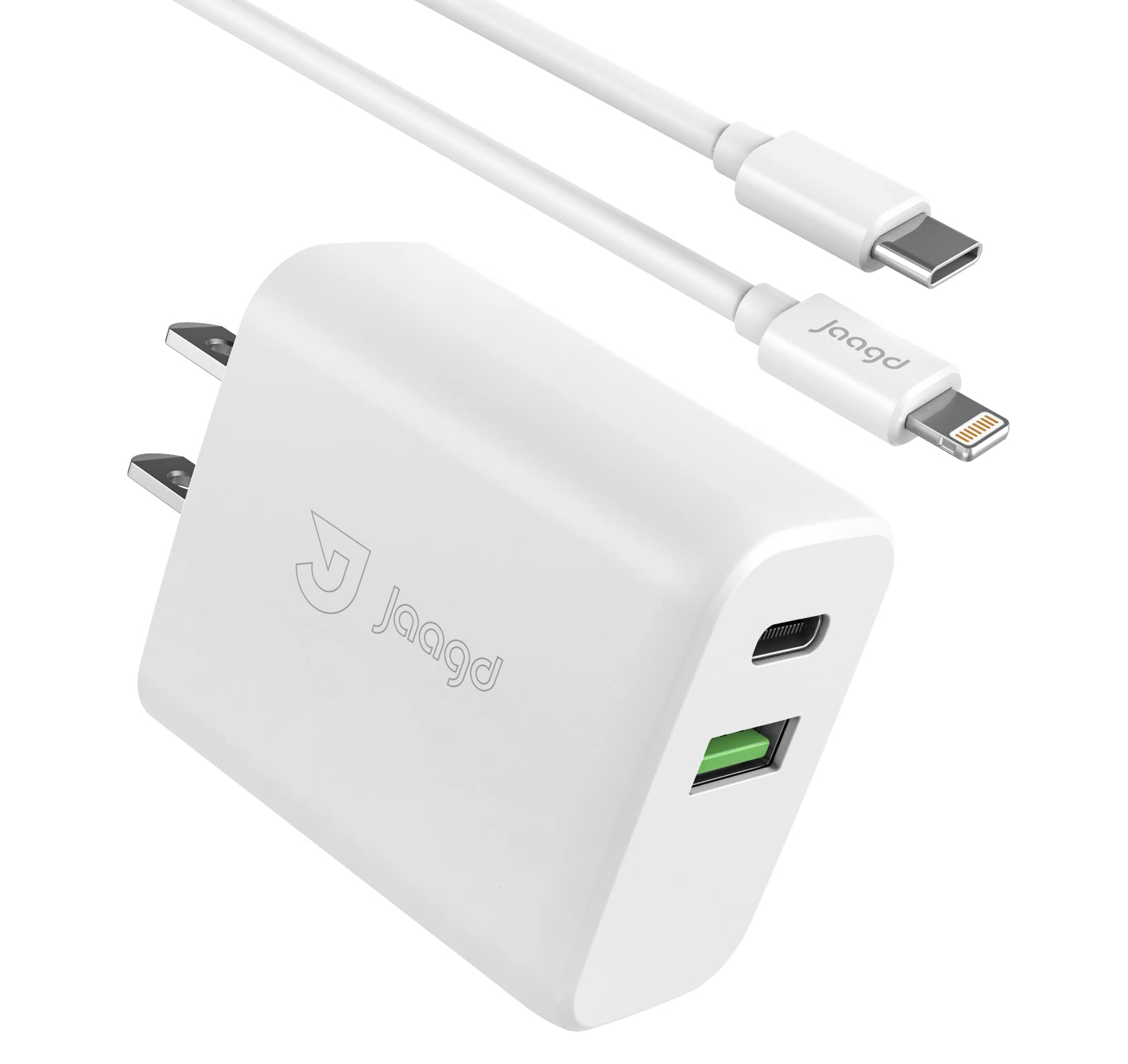 Jaagd 20W Apple MFi Certified iPhone Charger, USB C and USB Dual Wall Charger Set with Type-C Lightning Cable Compatible with iPhone 14/13/13 Pro/13 Pro max/iPhone 12/12 Pro max/X and More