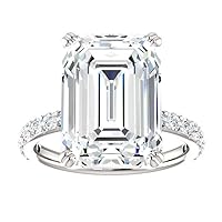 Kiara Gems 7.60 CT Emerald Moissanite Engagement Rings 10K 14K 18K Solid Gold Moissanite Diamond Ring 925 Sterling Silver Solitaire Engagement Ring Wedding Ring
