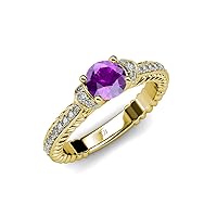 Amethyst Natural Diamond 1 1/3 ctw Bubble Cable Women Engagement Ring 18K Gold