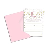 Paper Clever Party Twinkle Little Star Invitations with Envelopes, Ideas for Girls Baby Shower, Reveal, Sprinkle, Pink and Gold, 4x6 Invite Cards, 15 Guest Pack