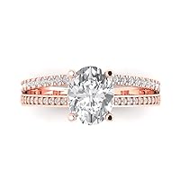 3.22 Oval Cut Solitaire W/Accent split shank White Lab Created Sapphire Anniversary Promise Engagement ring 18K Rose Gold