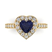 Clara Pucci 2.35 Heart Cut Solitaire W/Accent Halo real Simulated Blue Sapphire Anniversary Promise Wedding ring Solid 18K Yellow Gold