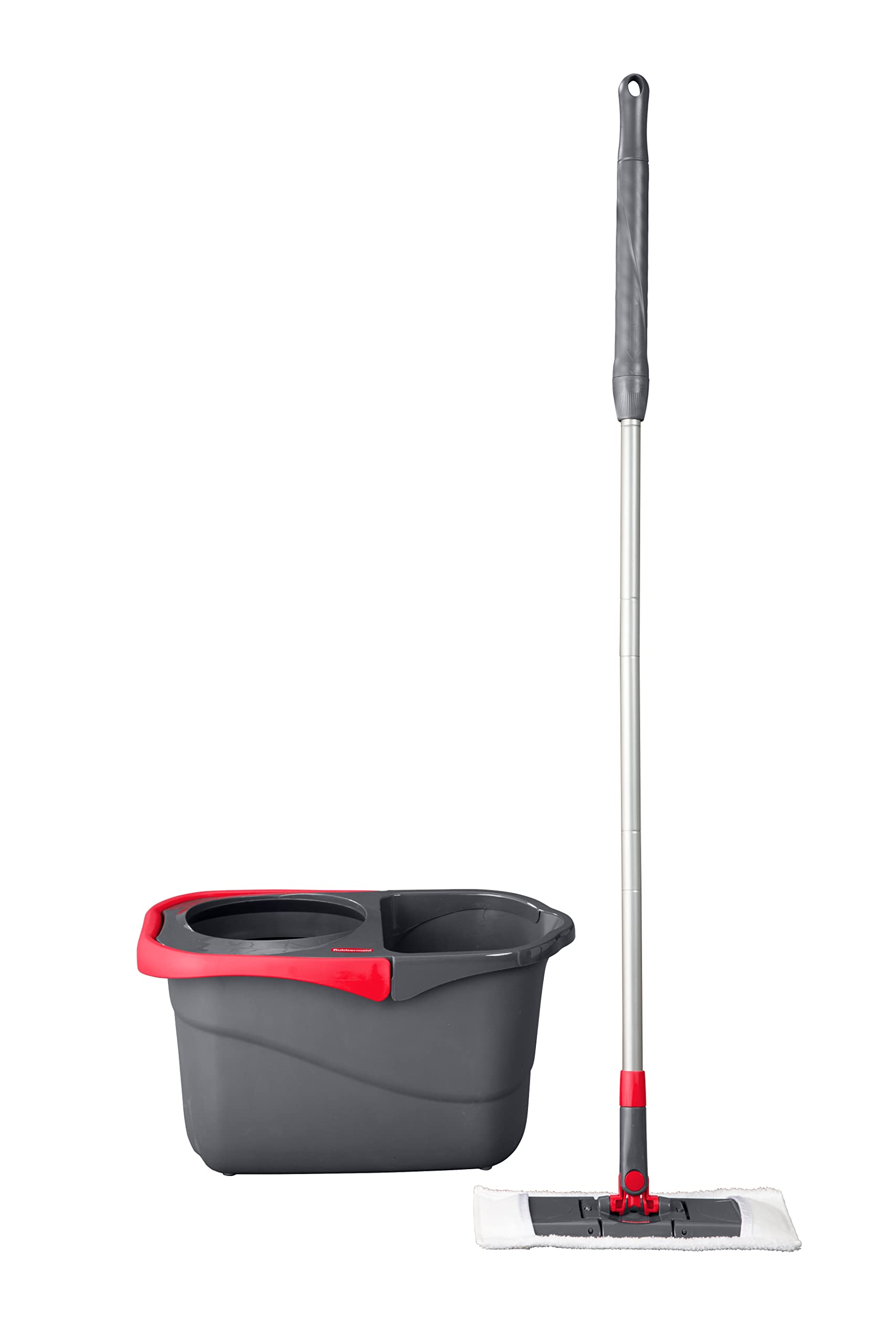 Rubbermaid Microfiber Flat Spin Mop Floor Cleaning System with Wringer Bucket, Red, Flat Floor Mop for Hardwood/Laminate/Vinyl/Tile/Stone Floors