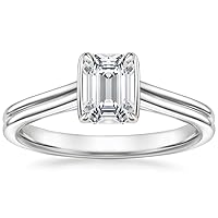 Mois Excellent Emerald Brilliant Cut 1.10 Carat, Moissanite Diamond Promise Ring, 4-Prong Set, Eternity Sterling Silver Ring, Valentine's Day Jewelry Gift, Customized Ring for Her
