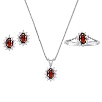 Rylos Matching Jewelry For Women 14K White Gold - January Birthstone- Ring, Earrings & Necklace - Garnet 6X4MM Color Stone Gemstone Jewelry For Women Gold Jewelry