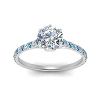 Choose Your Gemstone 6 Claw Prong Flower Basket Diamond CZ Ring Sterling Silver Round Shape Side Stone Engagement Rings Lightweight Office Wear Everyday Gift Jewelry US Size 4 to 12