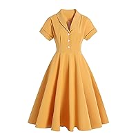Women 1950s Vintage Shirt Dress 40s 50s Cape Collar A-line Swing Office Work Party Tea Dresses