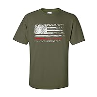 Patriotic American Flag Thin Red Line Firefighters Short Sleeve T-Shirt