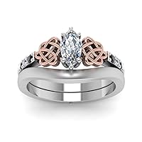 Choose Your Gemstone Celtic Knot Ring With Plain Band Set sterling silver Marquise Shape Wedding Ring Sets Matching Jewelry Wedding Jewelry Easy to Wear Gifts US Size 4 to 12