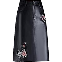 CHCDP Straight Tube Embroidered Leather Skirt, Half Length Skirt, Women's Autumn High Waisted Split Mid Length Skirt (Color : D, Size : 4X-Large)