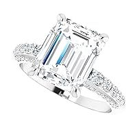 3 CT Emerald Cut Colorless Moissanite Engagement Ring, Wedding/Bridal Ring Set, Solitaire Knife Edge, Solid Sterling Silver Vintage Antique Anniversary Promise Ring Gift for Her