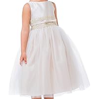 Metallic Lace Waistband Satin Ribbon Little Girl Special Occasion Dresses