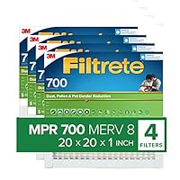 Filtrete 20x20x1 AC Furnace Air Filter, MERV 8, MPR 700, Tough on Pollen, Easy on Airflow, 3-Month Pleated 1-Inch Electrostatic Air Cleaning Filter, 4-Pack (Actual Size 19.880 x 19.880 x 0.78 in )