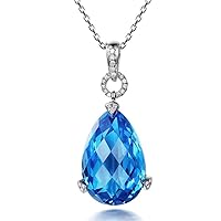Fine Jewelry Women's Solid 14K White Gold Diamond Blue Pear Topaz Gemstone Engagement Promise Pendant Sets