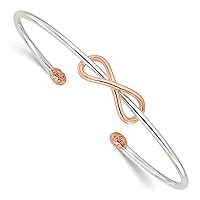 8.35mm 925 Sterling Silver and Rose tone Infinity Cuff Stackable Bangle Bracelet Jewelry for Women