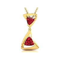 Trillion Shape Lab Made Red Ruby 925 Sterling Silver Pendant Necklace with Link Chain 18