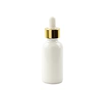 Grand Parfums Luxury 30ml Milk Glass Dropper Bottles, with Silver Dropper for Essential Oils, Medicine, Serum, Private Label Packaging (3 Bottles, Gold Dropper, White Bulb)