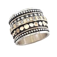Wide gold and silver spinner ring with eternity ring, One Of a Kind spinning ring, flower spinner, ball spinner, eternity spinner, gold ring