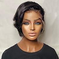 Brazilian Human Hair Bob Pixie Cut 13X6 Lace Front Wigs Short Glueless 13X4 Lace Front Wigs Pre Plucked Baby Hair-10inch 180% Density 13X4 Lace Front Wig