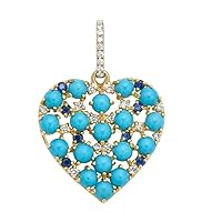 Beautiful Heart Diamond Turquiose Blue Sapphire 925 Sterling Silver Charm Pendant Jewelry