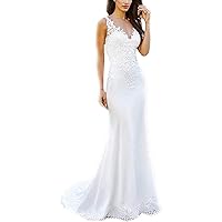 V Neck Open Back Lace Spandex Bridal Ball Gowns Train Mermaid Wedding Dresses for Bride Long