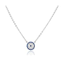 Sterling Silver Blue Cz Small Evil Eye Necklace Nazar Charm Amulet Protection Necklace for Adult Women's and Teen Girls