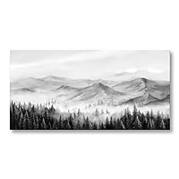 Large Foggy Forest Canvas Wall Art Black and White Landscape Painting Misty Mountain Nature Scenery Picture Artwork for Wall Decor