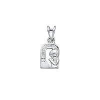 14K White Gold Cubic Zirconia Boy Prayer Religious Pendant - Crucifix Charm Polish Finish - Handmade Spiritual Symbol - Gold Stamped Fine Jewelry - Great Gift for Men Women Girls Boy for Occasions, 13 x 8 mm, 0.8 gms