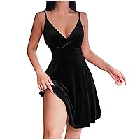 Dresses for Women 2024, Womens Sleeveless Strap Velvet Petite Cocktail Beach Evening Party Sexy Low Robe, S, 3XL