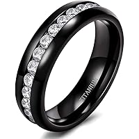 6mm Titanium Ring Cubic Zirconia Engagement Ring Wedding Band Stackable Ring Size 4-11 TRB370