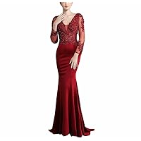 Mordarli Women's Lace Applique Long Formal Evening Dresses Mermaid Prom Party Gown with 3/4 Sleeve