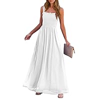 PRETTYGARDEN Women's Casual Summer Boho Maxi Dresses 2024 Tie Straps Square Neck Solid Swiss Dot Smocked Long Sun Dress