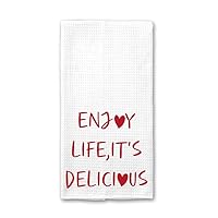 Enjoy Life It's Delicious Kitchen Towel, Kitchen Dish Towel Cloth Decor, Modern Kitchen Decor, Cute Minimalist Kitchen Towel Perfect For Chef, Multi-Purpose Towel, Soft & Absorbent Kitchen Towel