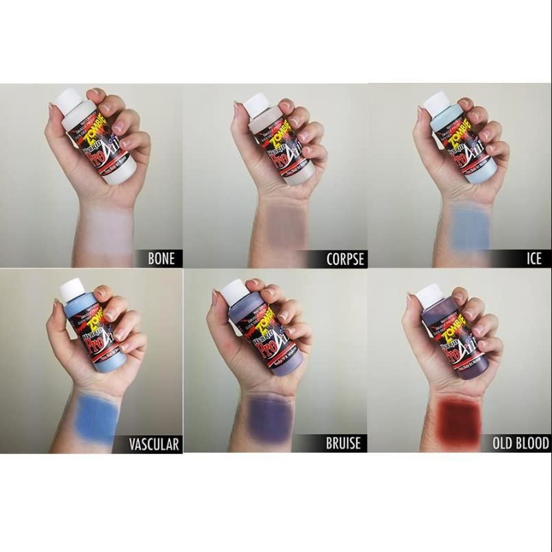 Face Painting Makeup - ProAiir Water Resistant Makeup - Third Set of 6 Ghoulish Zombie Colors - 1 oz (30ml)
