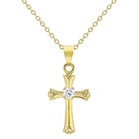 Gold Plated Cubic Zirconia Small Cross Pendant Necklace for Little Girls 16