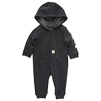 Carhartt Boys Long-Sleeve Zip-Front Hooded Coverall, Caviar Black Heather, 6 Months